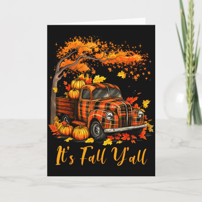 Cartão It's Fall Y'all Pumpkin Truck Autumn Tree Hello Fa (Frente)