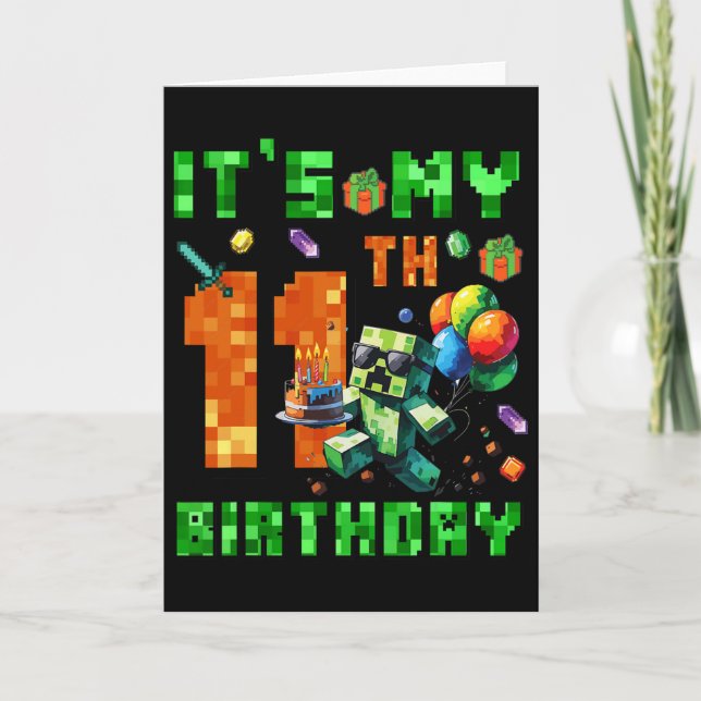 Cartão It's My 11th Birthday Pixel Number Video Game Game (Frente)