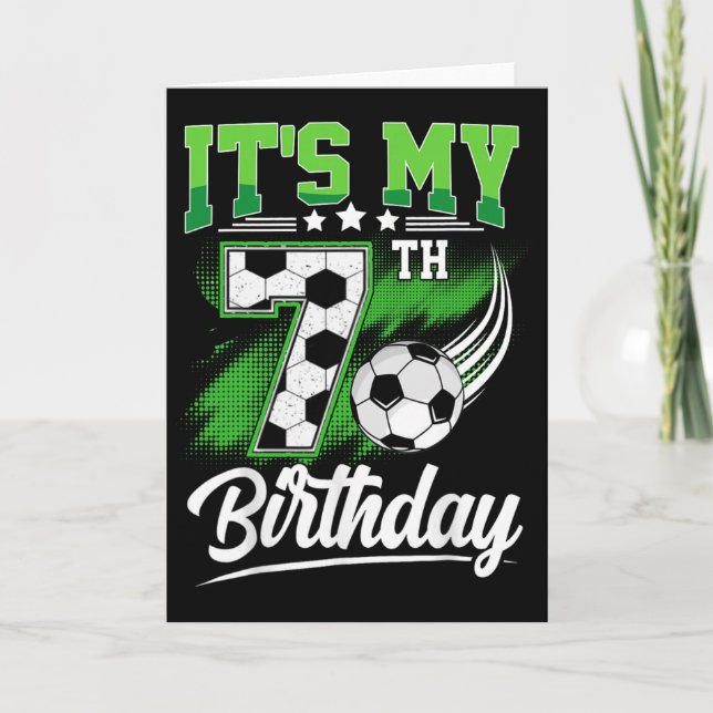 Cartão It's My 7th Birthday Boy Soccer Ball 7 Year Old Bi (Frente)