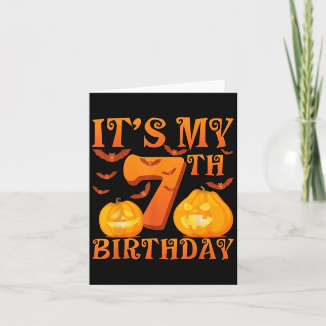 Cartão It's My 7th Birthday Pumpkins 7 Years Old Hallowee (Frente)