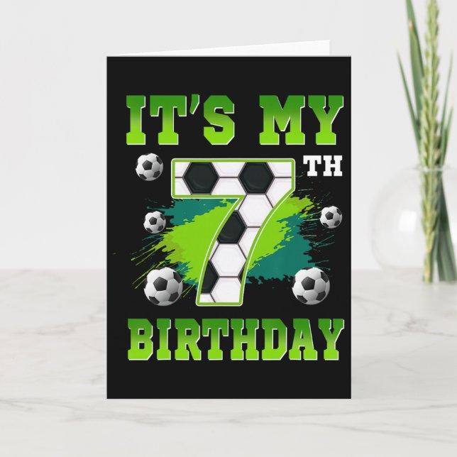 Cartão It's My 7th Birthday Soccer Party 7 Year Old Boy B (Frente)