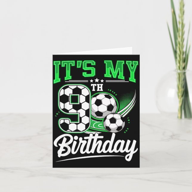 Cartão It's My 9th Birthday Boy Soccer Ball 9 Year Old Nu (Frente)