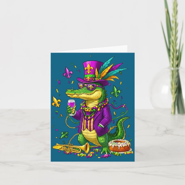Cartão Jacaré Engraçado Contas de Carnaval Jester (Frente)