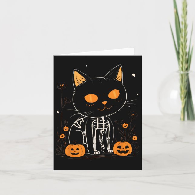 Cartão Jack O Lantern Halloween Spooky Kawaii Skeleton Ca (Frente)