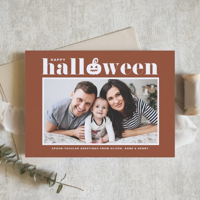 Cartão Jack-o'-lanterna Terracotta Foto Feliz Dia das Bru (Criador carregado)