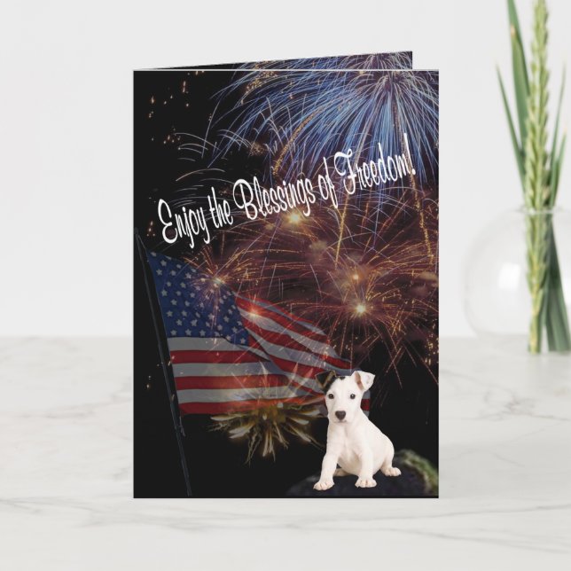 Cartão Jack Russell - Aproveite as Bênçãos da Liberdade (Frente)
