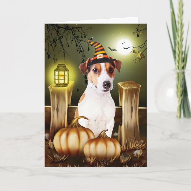 Cartão Jack Russell Cachorro com o Hat Halloween Dift Ide (Frente)