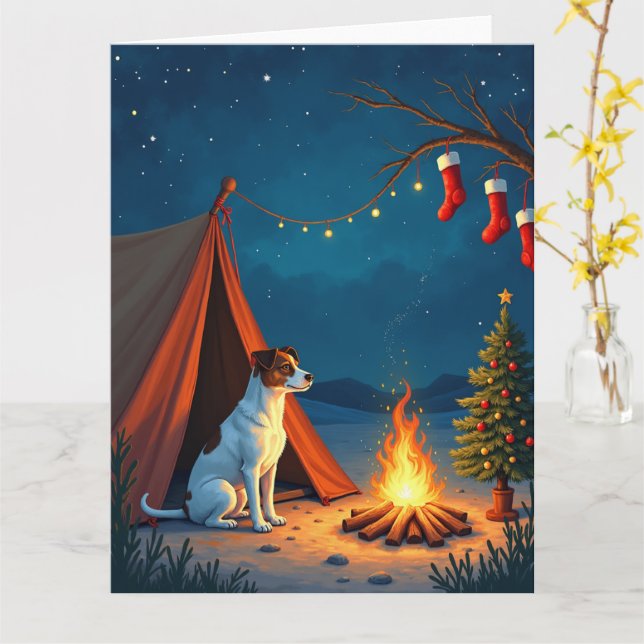 Cartão Jack Russell Christmas Camping Night Painting (Flor Amarela)