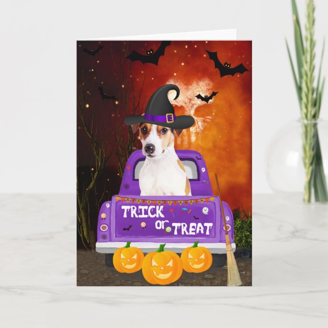 Cartão Jack Russell Dog em Halloween Truck (Frente)