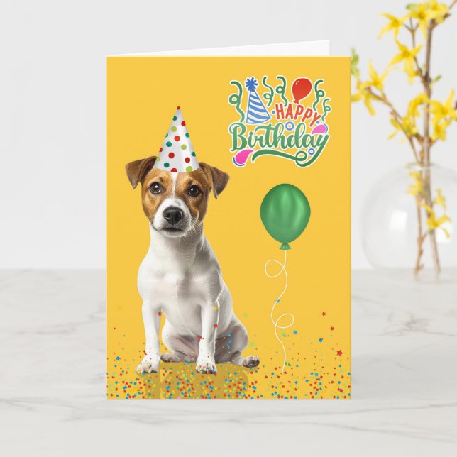 Cartão Jack Russell Dog Party Hat Yellow Birthday (Flor Amarela)