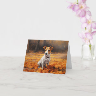 Cartão Jack Russell no outono deixa cair inspiração