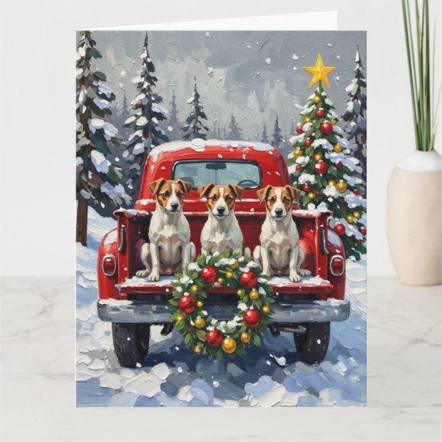 Cartão Jack Russell Terrier Christmas Red Truck Holiday (Frente)