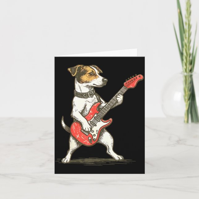 Cartão Jack Russell Terrier Dog Playing Guitar Rocker Gui (Frente)