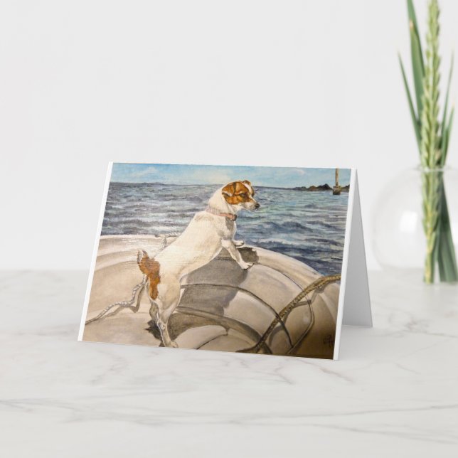 Cartão Jack Russell Terrier on boat (Frente)