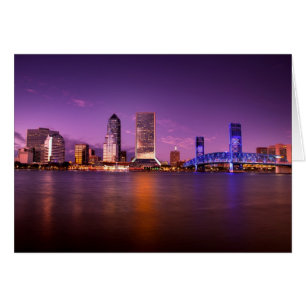 Cartão Jacksonville Florida Skyline à noite
