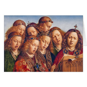 Cartão Jan van Eyck que canta a anjos o altarpiece de