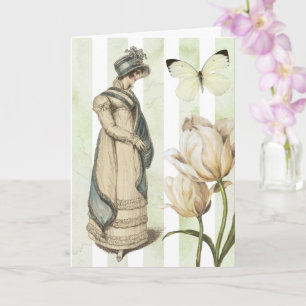 Cartão Jane Austen inspira azul listrado bonito vintage