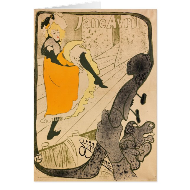 Cartão Jane Avril por Henri de Toulouse-Lautrec (Frente)