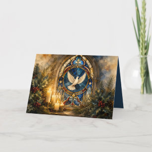 Cartão Janela de Natal de Pombo de Vidro Colorido