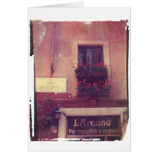 Cartão Janela de Roma com gerânio (Frente)