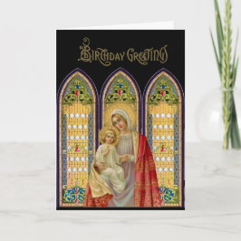Cartão Janelas de Vidro Pintado Virgem Maria Jesus Religi