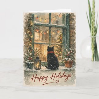 Cartão Janelas Festivas de Natal & Saudação de Gato Fofo