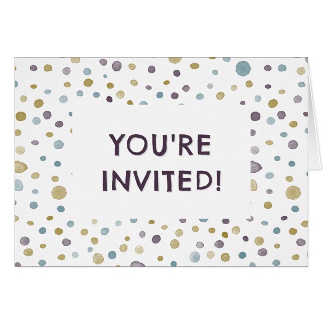 Cartão Janet Confetti Watercolor Dots Birthday Invite (Frente horizontal)