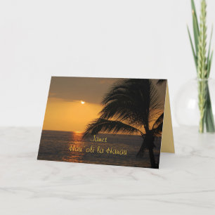 Cartão Janet Havaiano Feliz Aniversário Pôr do Sol Tropic