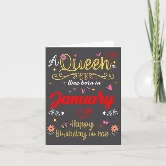 Cartão January Birthday A Queen Was Born In January Girl  (Frente)