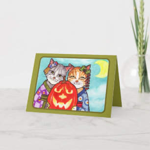 Cartão Japanese cats with pumpkin