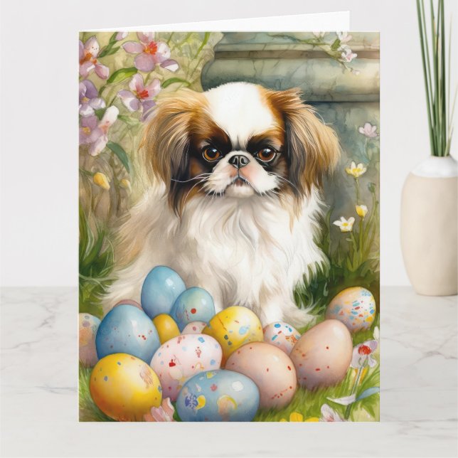Cartão Japanese Chin com Ovos de Páscoa (Frente)