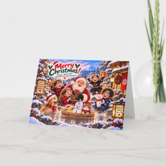 Cartão Japanese Christmas Card with Santa and Kids