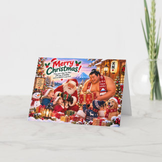 Cartão Japanese Christmas Card with Sumo, Santa and Kids