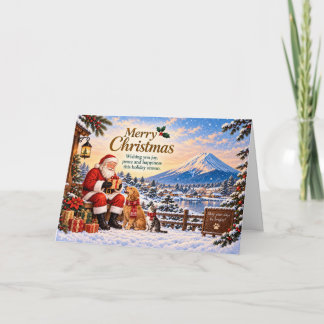 Cartão Japanese Christmas with Mount Fuji and Santa
