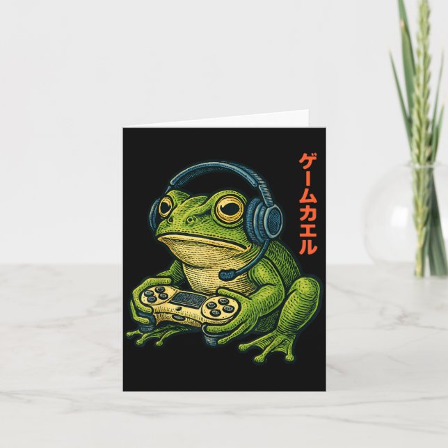 Cartão Japanese Gamer Frog Art Men Women Boys Funny Vinta (Frente)