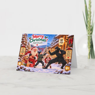 Cartão Japanese Ninja Christmas Card with Santa and Kids