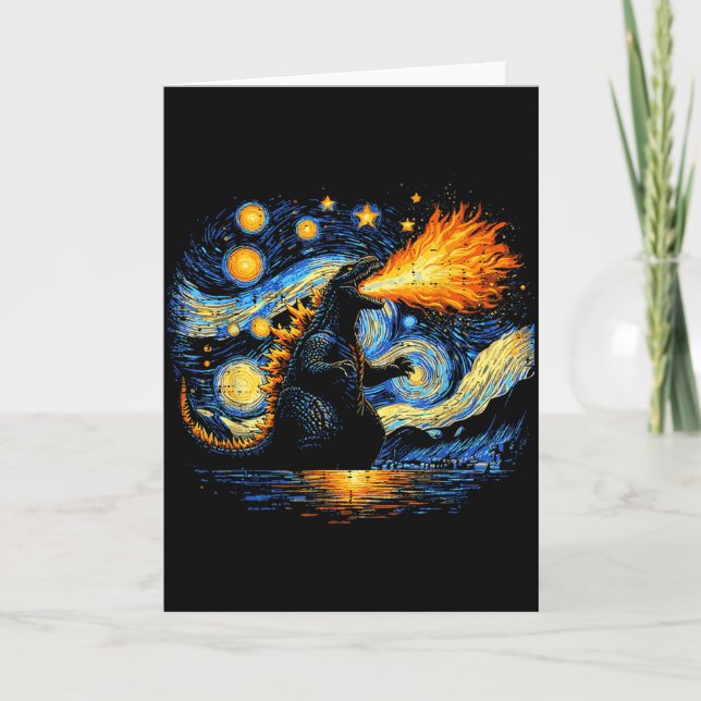 Cartão Japanese Starry Night Kaiju Funny Art Men Women Ki (Frente)