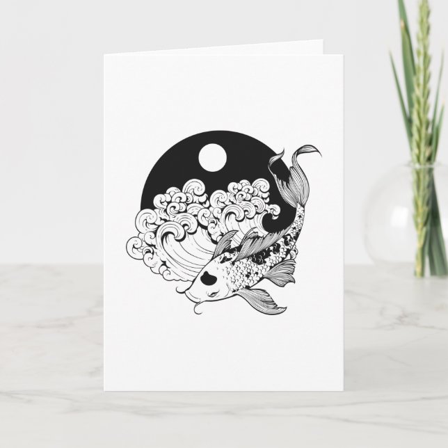Cartão Japonês carp koi com Yin e Yang Background (Frente)