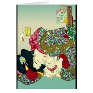 Cartão Japonês Mulheres e Gato