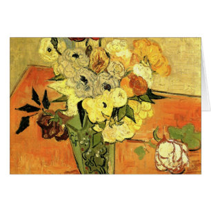 Cartão Japonês Vase, Rosas, Anemones por Vincent van Gog