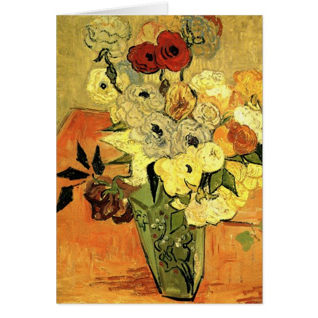 Cartão Japonês Vase, Rosas, Anemones por Vincent van Gogh (Frente)