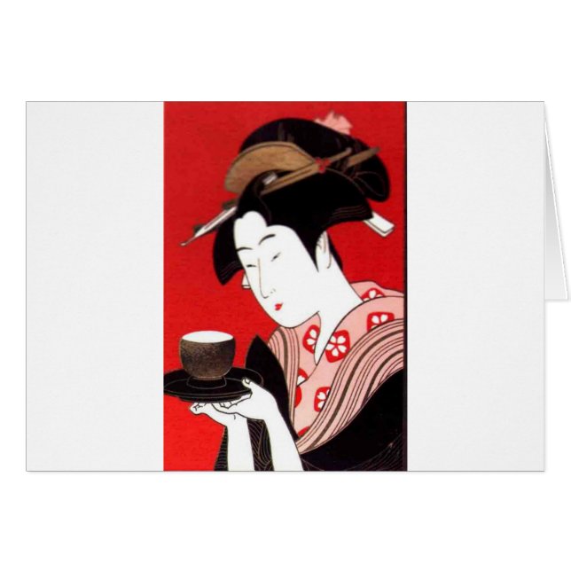 Cartão Japonesa Lady Tea Servindo Cerimonia Art Impressão (Frente Horizontal)