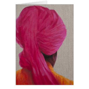 Cartão Jaqueta alaranjada 2014 do turbante cor-de-rosa