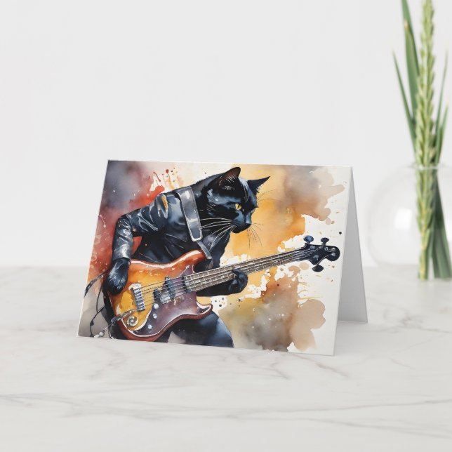 Cartão Jaqueta De Couro Negro Rock, Tocando Violão (Frente)