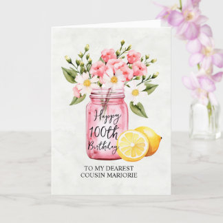 Cartão Jar Floral Rosa Cousin 100º Aniversário Saudação