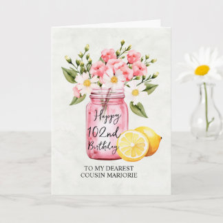 Cartão Jar Floral Rosa Cousin 102ª Aniversário Saudação