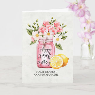 Cartão Jar Floral Rosa Primo 105º Aniversário Saudação