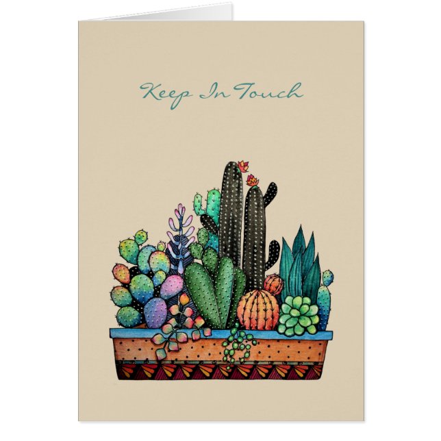 Cartão Jardim de Cactus Caqueteira Bonita Em Belo Pote (Frente)