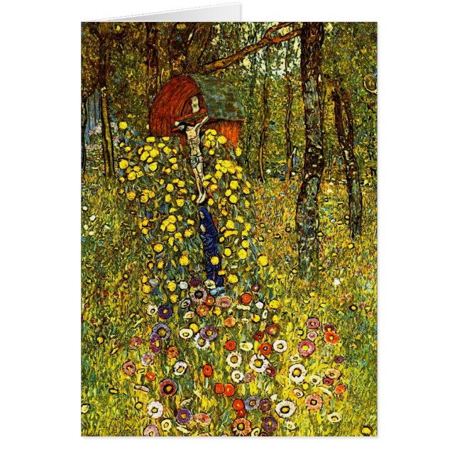 Cartão Jardim de fazenda com Crucifixo por Gustav Klimt (Frente)