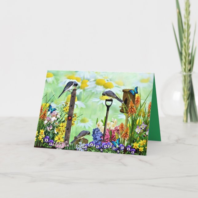 Cartão Jardim de Flores de Birdhouse (Frente)